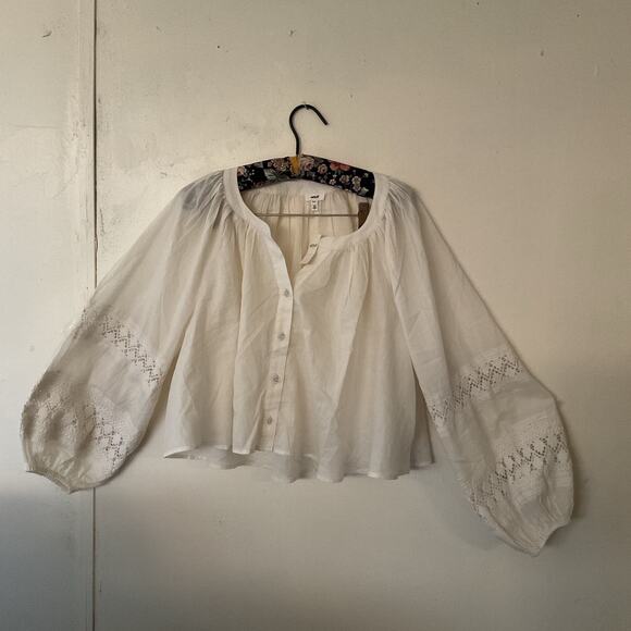 Aerie Natural Crochet Button Shirt Women’s S Boho Peasant Blouse Lace Ruffle - Picture 11 of 13